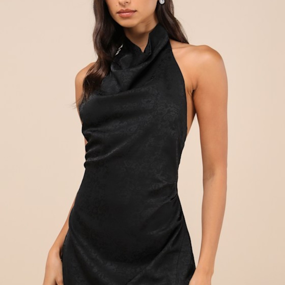 Lulus Simply A Stunner Black Jacquard Cowl Backless Mini Dress - Size XXS